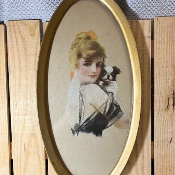 Pair of "Elegant‎ Ladies" Clipped Image Art in Oval Frames Vintage 1950's - Picture 6 of 10